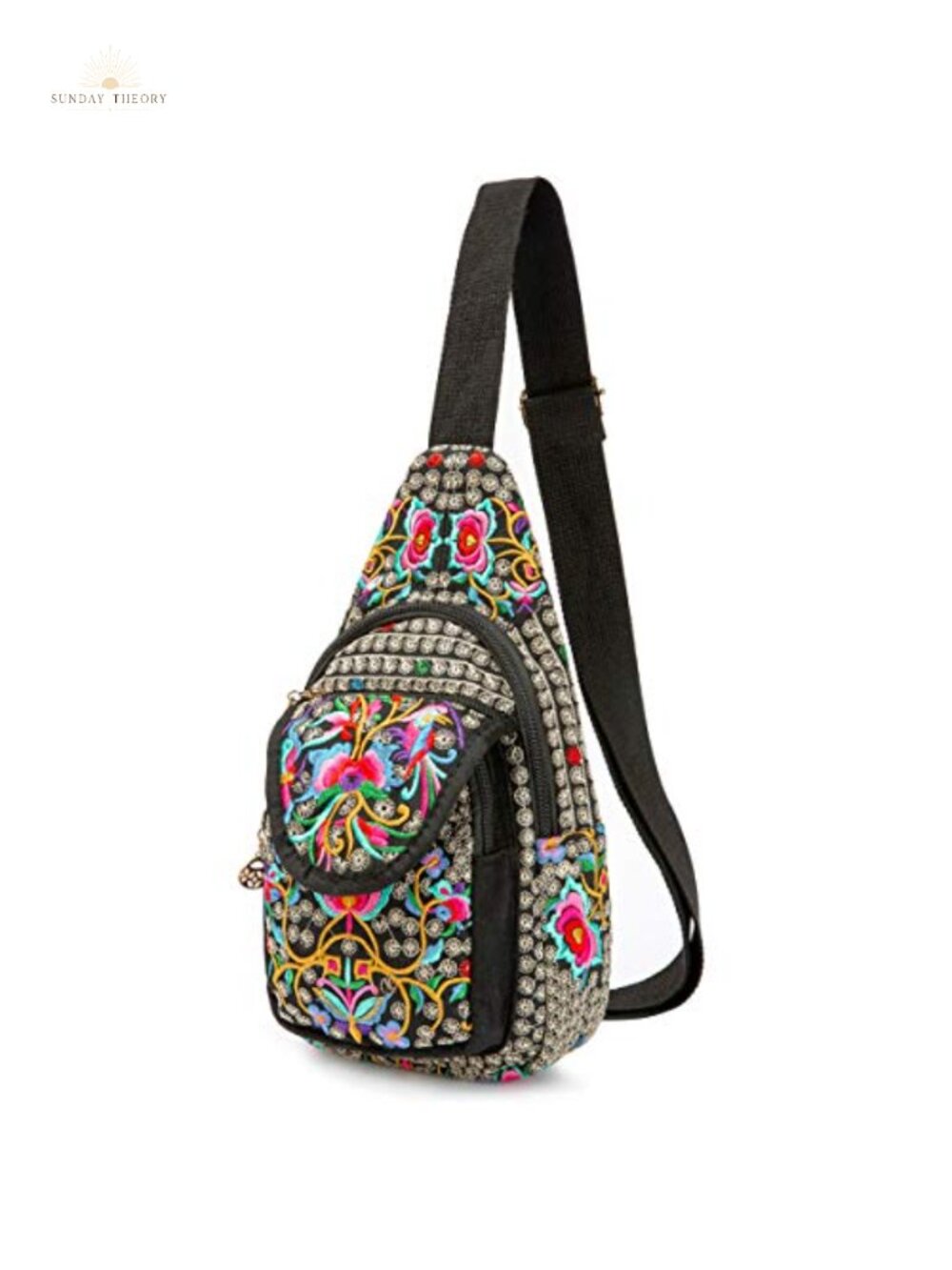 Embroidered Canvas Sling Backpack Crossbody Chest Bag Travel Daypack